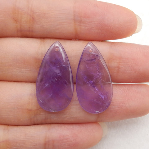 New Natural Stone Amethyst Teardrop Earring Beads, Drilled Earrings For Jewelry DIY Making, Purple Stone Earrings, 24x12x3mm, 2.8g