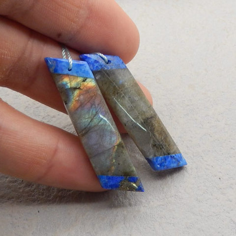 Intarsia of Labradorite and Lapis Lazuli Earring Beads 51x11x4mm, 10.6g