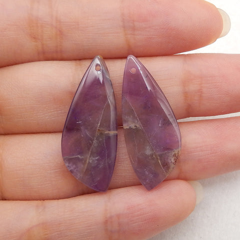 New Natural Stone Amethyst Earring Beads, Drilled Earrings For Jewelry DIY Making, Purple Stone Earrings, 30x12x4mm, 3.7g