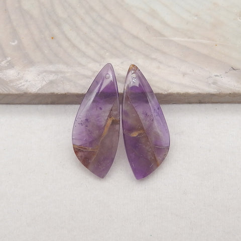 New Natural Stone Amethyst Earring Beads, Drilled Earrings For Jewelry DIY Making, Purple Stone Earrings, 30x12x4mm, 3.7g