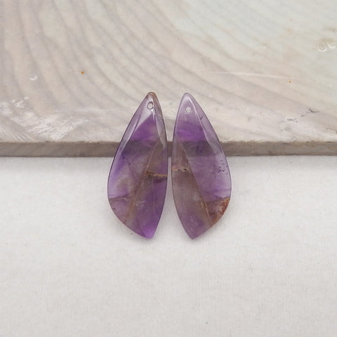 New Natural Stone Amethyst Earring Beads, Drilled Earrings For Jewelry DIY Making, Purple Stone Earrings, 30x12x4mm, 3.7g