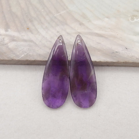 New Natural Stone Amethyst Teardrop Earring Beads, Drilled Earrings For Jewelry DIY Making, Purple Stone Earrings, 35x13x4mm, 5.2g