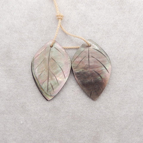 Carved Natural Stone Shell Leaf Shape Gemstone Earring Beads, Popular Earring Pair, 29x19x3mm, 4g