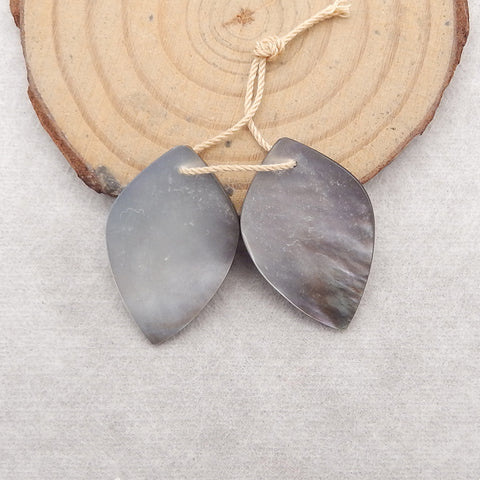 Carved Natural Stone Shell Leaf Shape Gemstone Earring Beads, Popular Earring Pair, 29x19x3mm, 4g