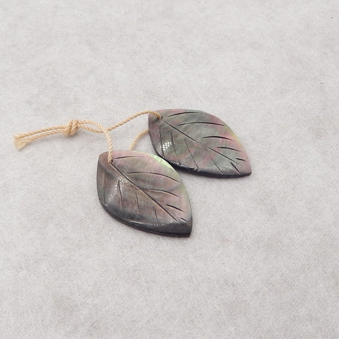 Carved Natural Stone Shell Leaf Shape Gemstone Earring Beads, Popular Earring Pair, 29x19x3mm, 4g