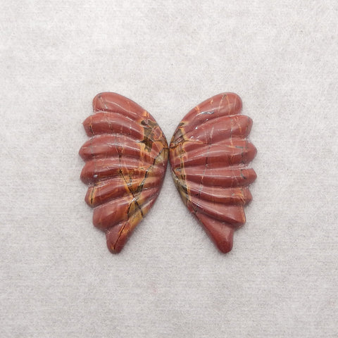 Carved Natural Multi-Color Picasso Jasper Wings Cabochons Paired,33x18x5mm,7g