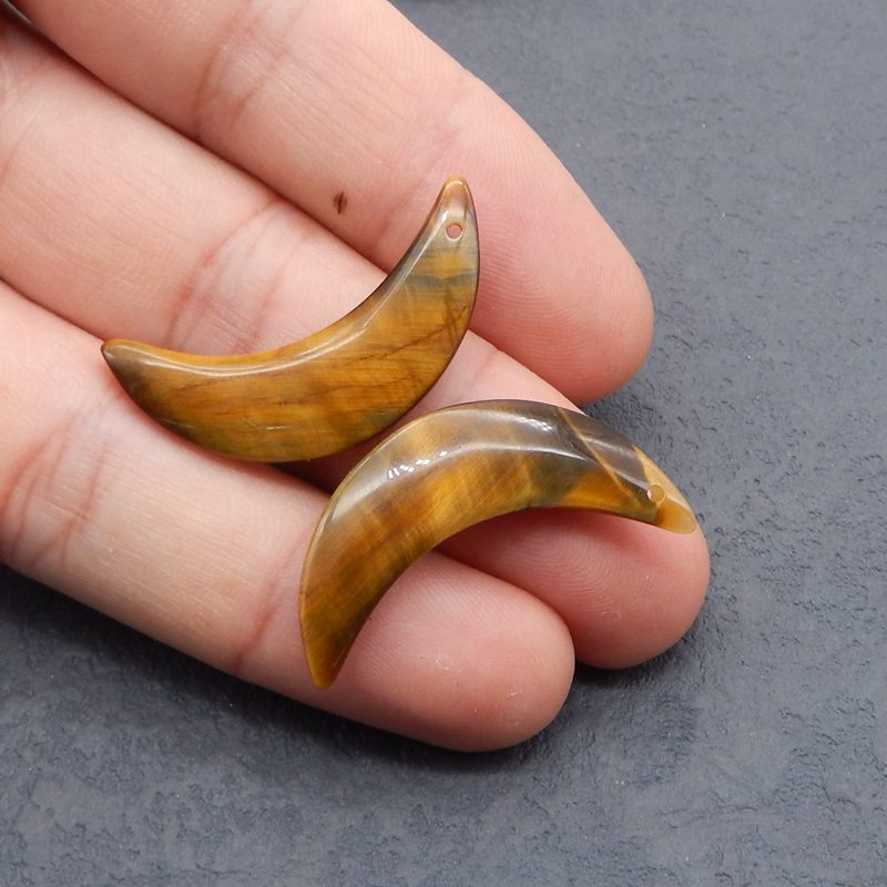 Natural Tiger's Eye Carved moon Earring Beads 34*15*5mm, 5.8g