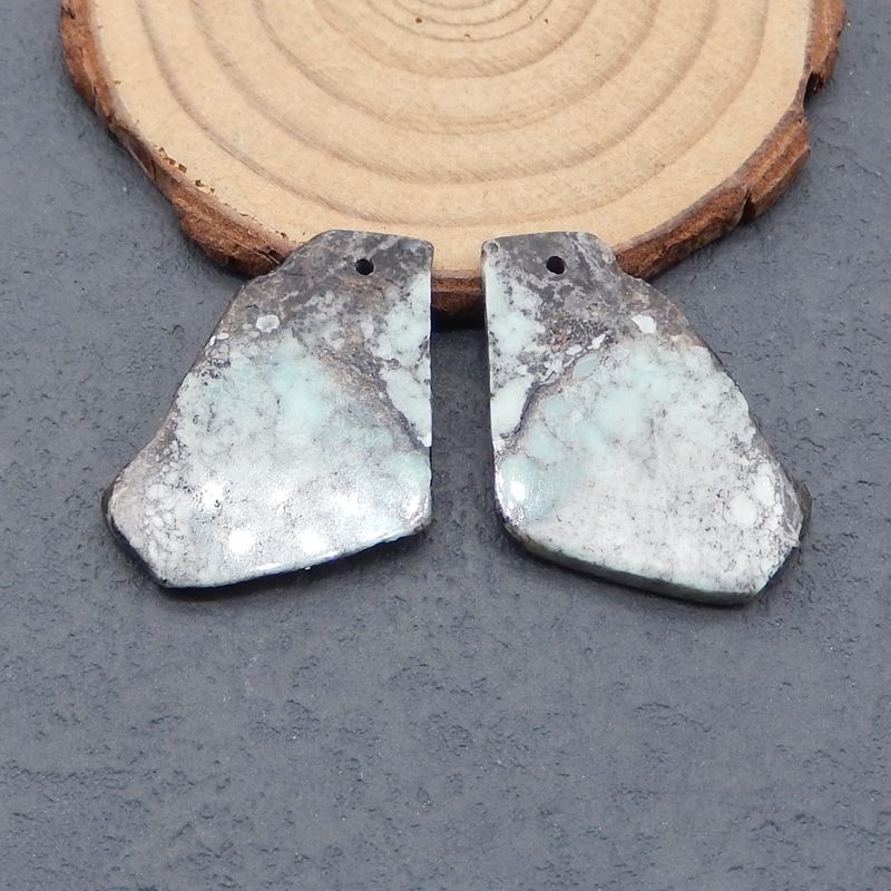 蓝色蕾丝玛瑙耳环石一对，用于制作耳环的石头，19x11x3.5 毫米，2.5 克
