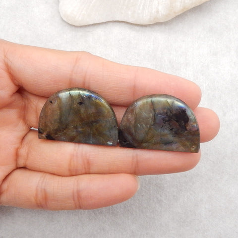 New 1 Pair Natural Flash Labradorite Double Hole Gemstone Earrings, Gem Jewelry Gift, Customized Gemstone Earring Pair, 30×22×3mm, 9.5g