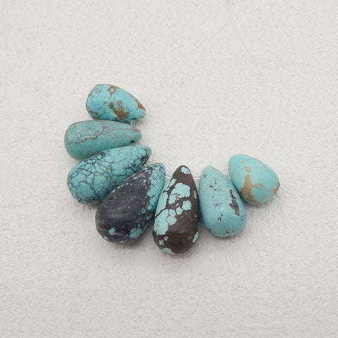 7PCS Natural Beautiful Turquoise Teardrop Gemstone Pendant Beads SET For Necklace, Jewelry DIY Making, 20×10×10mm, 13×8×8mm, 11.2g