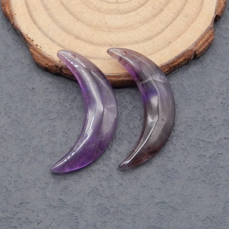 Paire de boucles d'oreilles en pierres précieuses en forme de lune avec améthyste, 33x10x4 mm, 5,0 g