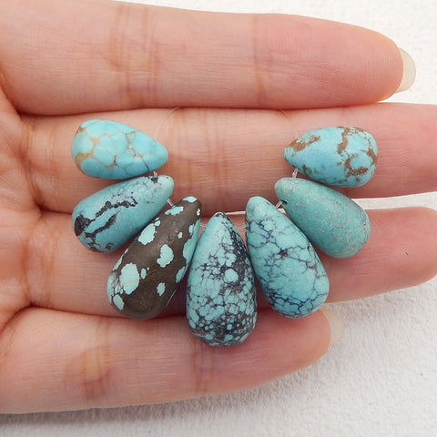 7PCS Natural Beautiful Turquoise Teardrop Gemstone Pendant Beads SET For Necklace, Jewelry DIY Making, 20×10×10mm, 13×8×8mm, 11.2g