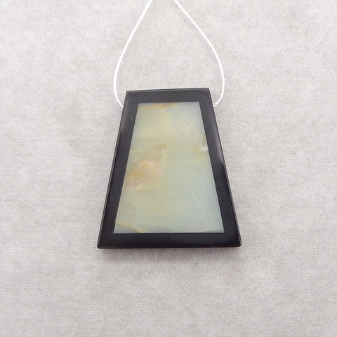 Natural Obsidian and Amazonite Intarsia Gemstone Pendant Bead, Side Drilled Gemstone Pendant,Handmade Pendant Gift, 39x36x6mm, 17.4g