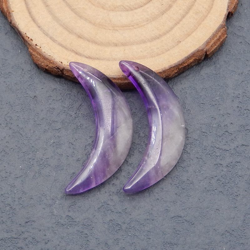 Paire de boucles d'oreilles en pierres précieuses en forme de lune avec améthyste, 33x10x4 mm, 5,0 g