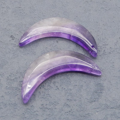 Paire de boucles d'oreilles en pierres précieuses en forme de lune avec améthyste, 33x10x4 mm, 5,0 g