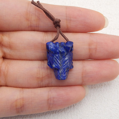 New! Carved Natural Lapis Lazuli Animal Head Pendant, Gemstone Pendant For Necklace, Stone Animal Pendant, 19x13x11mm, 4.6g