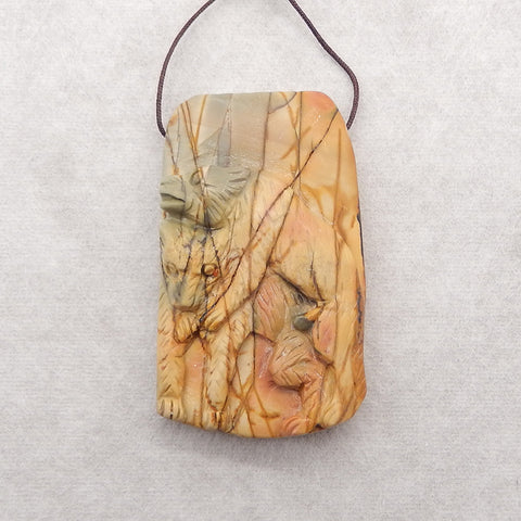 Carved Natural Multi-Color Picasso Jasper Wolf Gemstone Pendant Bead, Side Drilled Gemstone Pendant,53x32x12mm,36g