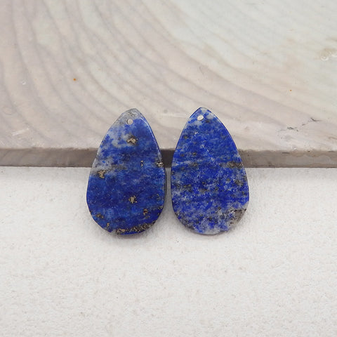 New 1 Pair Natural Lapis Lazuli Teardrop Gemstone Earring Beads (Rough Surface), Jewelry DIY Making, Drilled Gemstone Pair,24x15x4mm, 4.2g