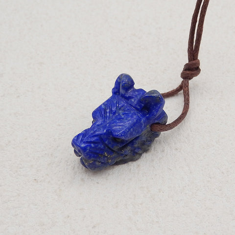 New! Carved Natural Lapis Lazuli Animal Head Pendant, Gemstone Pendant For Necklace, Stone Animal Pendant, 19x12x11mm, 4.7g