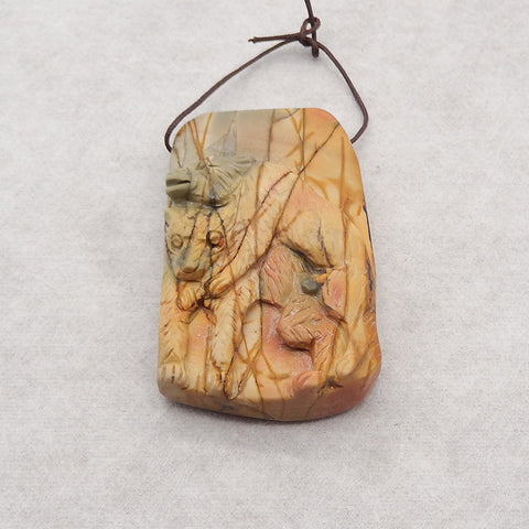 Carved Natural Multi-Color Picasso Jasper Wolf Gemstone Pendant Bead, Side Drilled Gemstone Pendant,53x32x12mm,36g