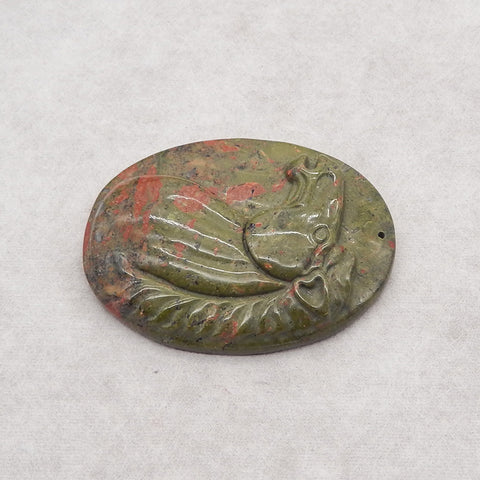 Carved Natural Unakite Jasper Horse Gemstone Pendant Bead, 61x46x11mm,57g