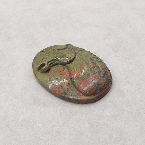 Carved Natural Unakite Jasper Horse Gemstone Pendant Bead, 61x46x11mm,57g