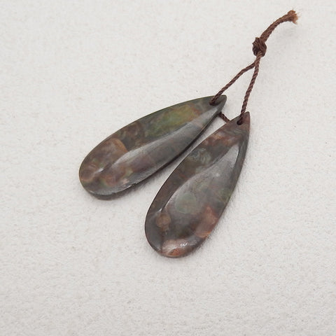 1 Pair Natural Stone Mushroom Jasper Teardrop Gemstone Earring Beads, Drilled Stone Earring Pair, Gemstone For Jewelry DIY Making, 35x14x3mm, 4.8g