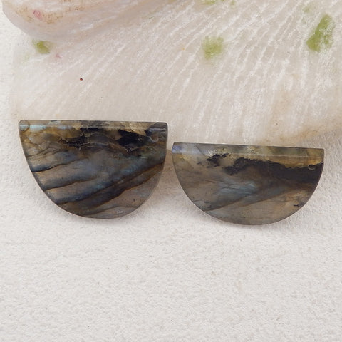 New 1 Pair Natural Flash Labradorite Double Hole Gemstone Earrings, Gem Jewelry Gift, Customized Gemstone Earring Pair, 22×30×3mm, 9.5g