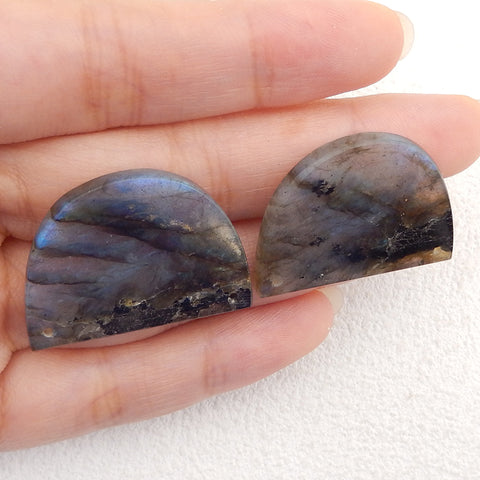 New 1 Pair Natural Flash Labradorite Double Hole Gemstone Earrings, Gem Jewelry Gift, Customized Gemstone Earring Pair, 22×30×3mm, 9.5g