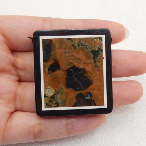 Natural Obsidian, Howlite And Ocean Jasper Rectangle Intarsia Gemstone Pendant Bead, Side Drilled Gemstone Pendant,Handmade Pendant Gift, 42x38x7mm, 28.3g