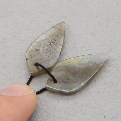 Natural Labradorite Carved leaf Earring Beads 26x12x4mm, 3.8g