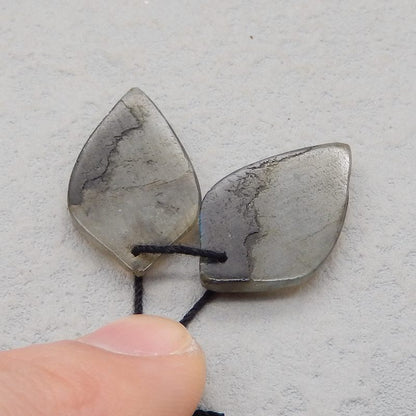 Natural Labradorite Carved leaf Earring Beads 26x12x4mm, 3.8g