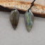 Paire de boucles d'oreilles feuille sculptée en labradorite, 23x10x3 mm, 2,6 g