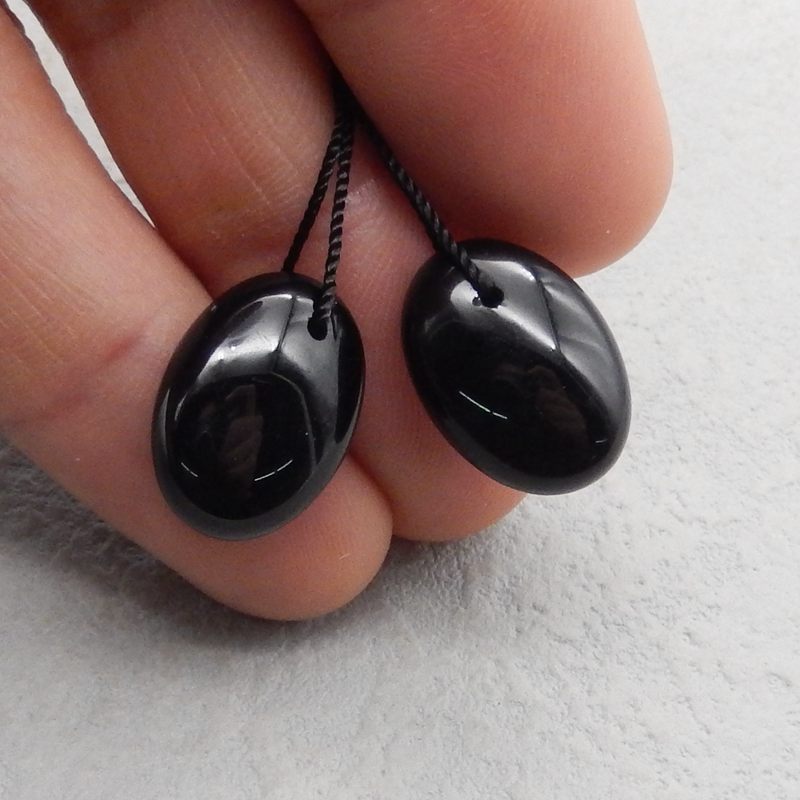 Paire de boucles d'oreilles ovales en obsidienne naturelle, pierre pour la fabrication de boucles d'oreilles, 22x13x5mm, 4.1g