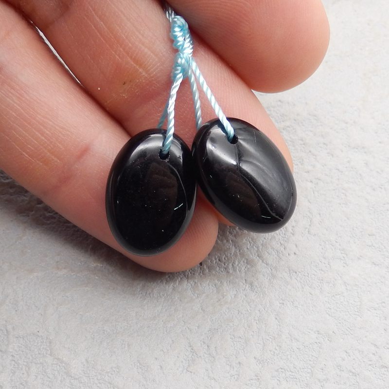 Paire de boucles d'oreilles ovales en obsidienne naturelle, pierre pour la fabrication de boucles d'oreilles, 22x13x5mm, 4.1g