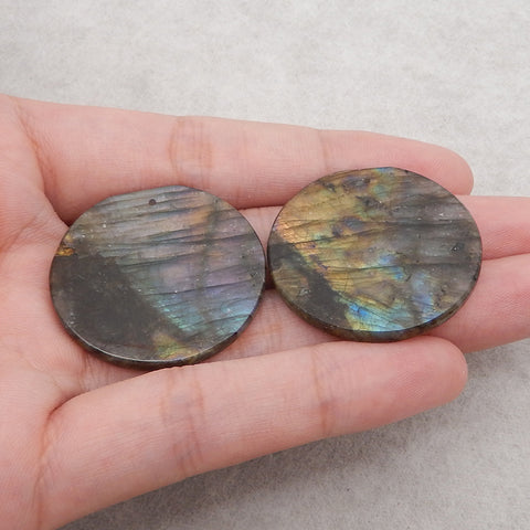 New Natural Flash Labradorite Gemstone Earrings, Gem Jewelry Gift, Customized Gemstone Earring Pair, 34×35×3mm, 15.5g