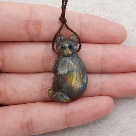 Natural Carved Labradorite animal Pendant, Fashion Pendant For Necklace, 35x19x11mm, 10.3g