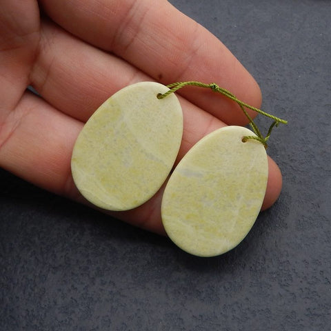 Serpentine Simple Carvings Oval Earrings Stone 一对，用于制作耳环的石头，35x25x2mm，7.9g