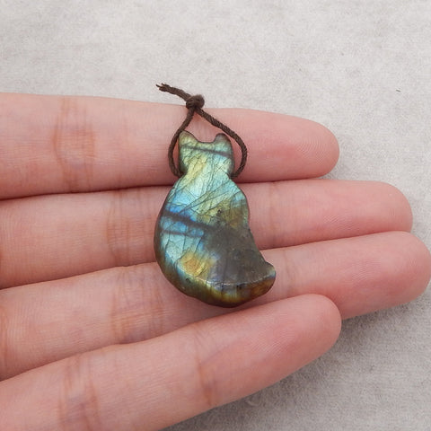 Natural Carved Labradorite animal Pendant, Fashion Pendant For Necklace, 35x19x11mm, 10.3g