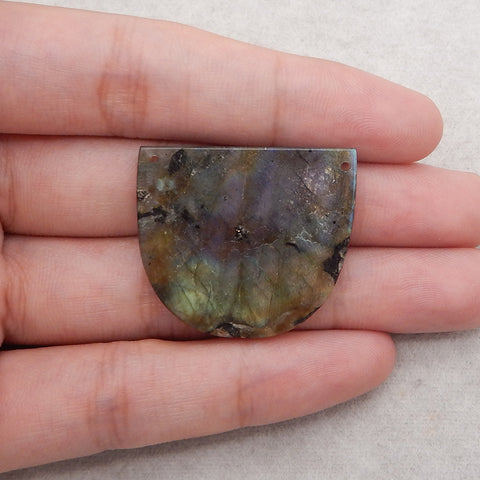 Natural Flash Labradorite Double Hole Pendant, Gem Jewelry Gift,29×34×3mm, 7.3g