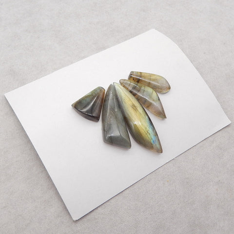 5 PCS Natural Labradorite Cabochons,42x12x5mm, 18x14x5mm, 12.7g