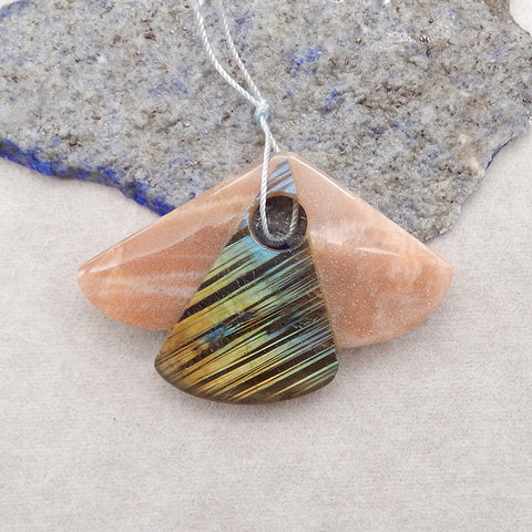 Natural Flash Labradorite And Sun Stone Gemstone Pendant, 56x38x8mm, 21g