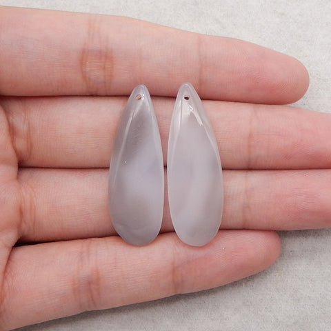 Natural Agate  Earring Beads, Jewelry DIY Making, White Stone Earrings, 37×13×4mm, 6g