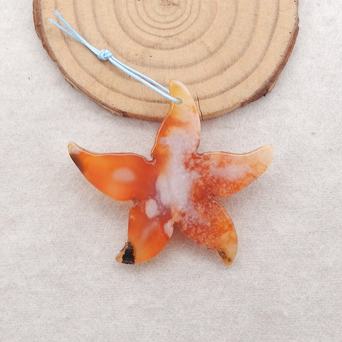 Natural Red Agate Starfish Shape Pendant Bead, Gemstone For Jewelry DIY Making, 45×48×8mm, 13.3g