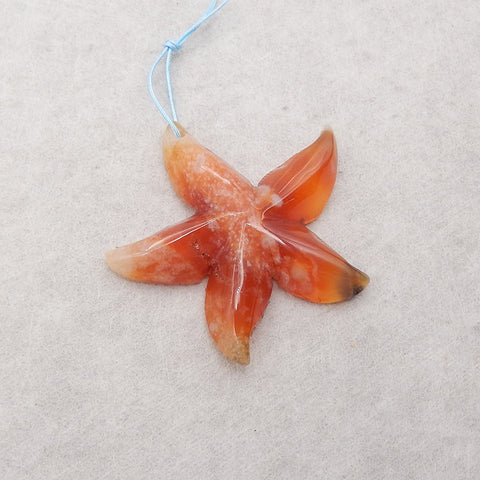 Natural Red Agate Starfish Shape Pendant Bead, Gemstone For Jewelry DIY Making, 45×48×8mm, 13.3g