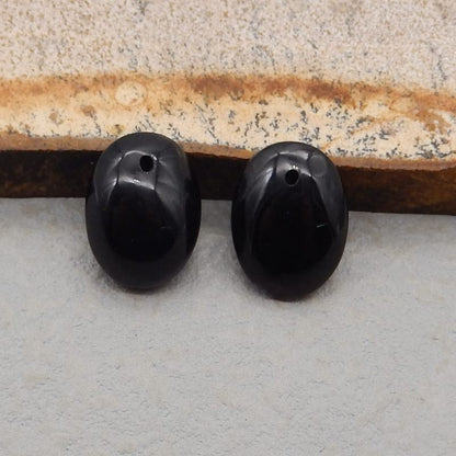 Paire de boucles d'oreilles ovales en pierres précieuses d'obsidienne naturelle, 18 x 13 x 4 mm, 3,2 g