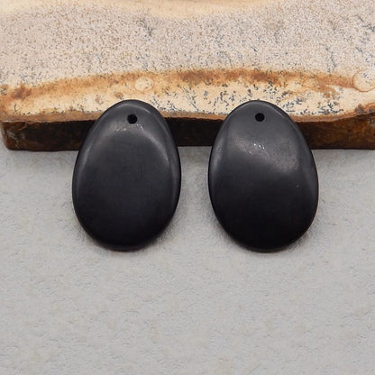 Paire de boucles d'oreilles en pierres précieuses ovales en obsidienne naturelle, 25x18x4 mm, 6,1 g