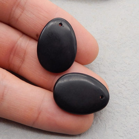 Paire de boucles d'oreilles en pierres précieuses ovales en obsidienne naturelle, 25x18x4 mm, 6,1 g