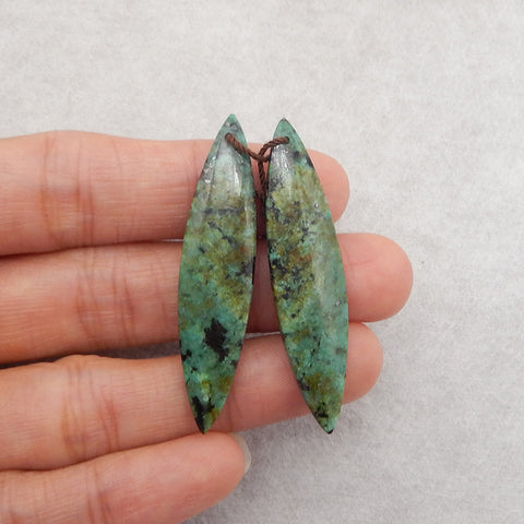 New 1 Pair Natural African Turquoise Gemstone Earring Beaads, Popular Gemstone Earring Pair, Drilled Gemstone Pair, 46×11×4mm, 5.6g