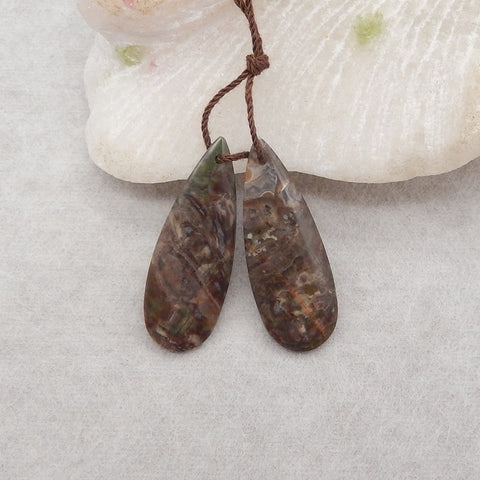 1 Pair Natural Stone Mushroom Jasper Teardrop Gemstone Earring Beads, Drilled Stone Earring Pair, Gemstone For Jewelry DIY Making, 32x12x3mm, 3.5g